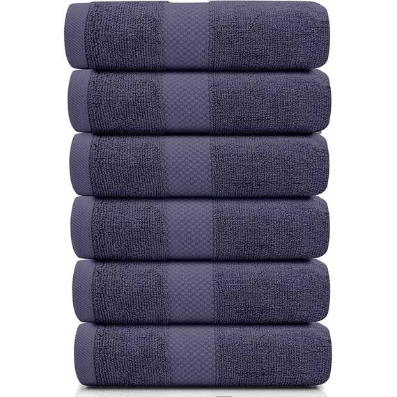 White Classic Luxuriöse marineblaue Handtücher – weiche 100 % türkische Baumwolle | sehr saugfähige Hotel-Spa-Handtuch-Kollektion | 40,6 x 76,2 cm | 6 Stück