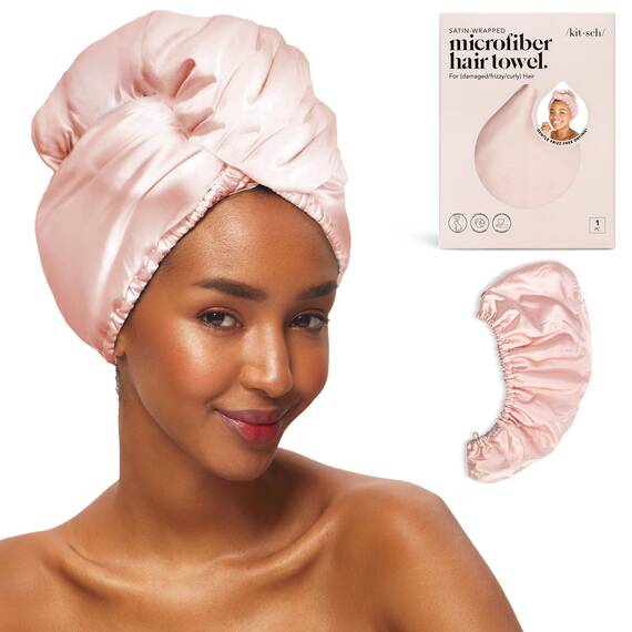 Kitsch Satin-umwickeltes Mikrofaser-Haarhandtuch, schnell trocknend, lockig, für Damen, nasses Haar, Mikrofaser-Handtuch für Haare, Haartrockner-Handtuch, Haartücher für Damen, Turban für nasses Haar