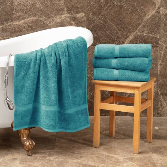Towel Bazaar Türkische Handtücher aus Premium-Baumwolle, superweich und saugfähig, 4-teilig, Aquablau