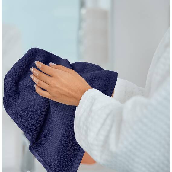 White Classic Luxuriöse marineblaue Handtücher – weiche 100 % türkische Baumwolle | sehr saugfähige Hotel-Spa-Handtuch-Kollektion | 40,6 x 76,2 cm | 6 Stück