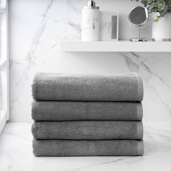 Welhome Franklin Badetücher | 4-teiliges Set | Anthrazit Dunkelgrau | strukturierte Oberfläche | sehr saugfähig | Premium 100% Baumwolle | schwer | super weich | nachhaltig hergestellt | pflegeleicht