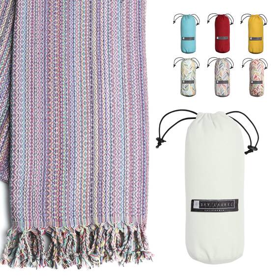 BAY LAUREL Türkisches Strandtuch mit Reisetasche, 39 x 71 cm, schnell trocknend, sandfrei, leicht, große übergroße Handtücher, leicht