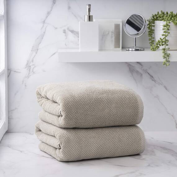 Welhome Franklin Große Badetücher | 2 Badetücher Set | Flachsbraun | Waffelstruktur | sehr saugfähig | Luxus-Baumwolle | schnell trocknend | nachhaltig hergestellt | fusselarm | langlebig | super