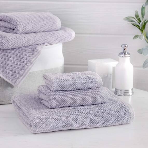 Welhome Franklin 100% Cotton Textured Towel (Lilac) - Set of 6 - Highly Absorbent - Combed Cotton - Durable - Low Lint - 600 GSM - Machine Washable : 2 Bath Towels - 2 Hand Towels - 2 Wash Towels