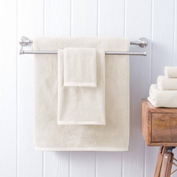 Welhome Franklin 100% Cotton Textured Towel (Cream) - Set of 6 - Highly Absorbent - Combed Cotton - Durable - Low Lint - 600 GSM - Machine Washable : 2 Bath Towels - 2 Hand Towels - 2 Wash Towels