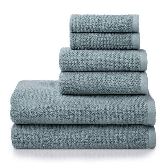 Welhome Franklin 100% Cotton Textured Towel (Dusty Blue) - Set of 6 - Highly Absorbent - Combed Cotton - Durable - Low Lint - 600 GSM - Machine Washable : 2 Bath Towels - 2 Hand Towels - 2 Wash Towels