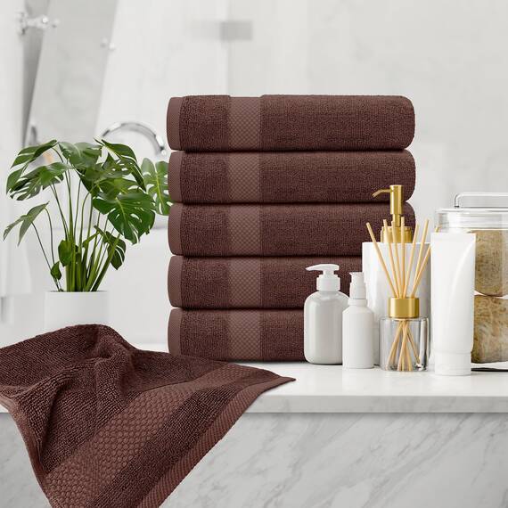 White Classic Luxuriöse braune Handtücher – weiche 100 % türkische Baumwolle | sehr saugfähige Hotel-Spa-Handtuch-Kollektion | 40,6 x 76,2 cm | 6 Stück