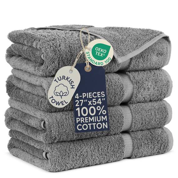Towel Bazaar Hochwertige türkische Baumwolle, superweiche und saugfähige Handtücher (4-teiliges Badetuch, grau)