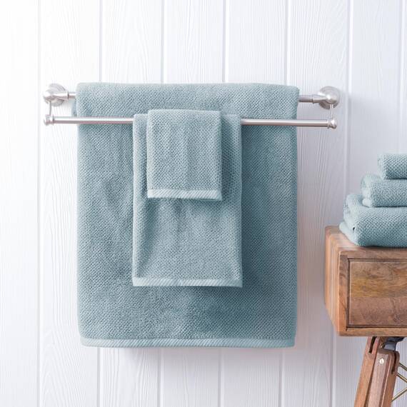 Welhome Franklin 100% Cotton Textured Towel (Dusty Blue) - Set of 6 - Highly Absorbent - Combed Cotton - Durable - Low Lint - 600 GSM - Machine Washable : 2 Bath Towels - 2 Hand Towels - 2 Wash Towels