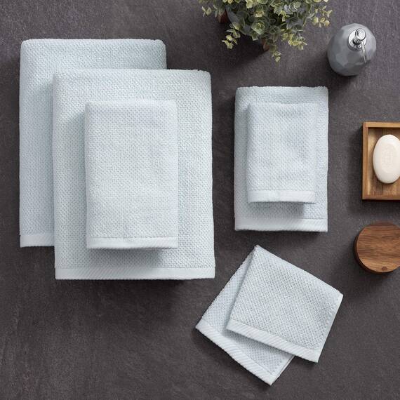 Welhome Franklin Premium Handtuch-Set, 100% Baumwolle, 6-teilig, Himmelblau, Popcornstruktur, sehr saugfähig, langlebig, fusselarm, Hotel- und Spa-Badetücher, 600 g/m², 2 Badetücher, 2 Badetücher, 2
