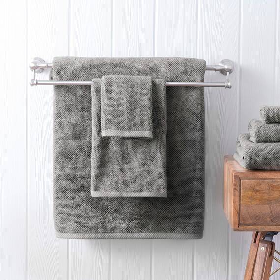 Welhome Franklin 100% Cotton Textured Towel (Slate) - Set of 6 - Highly Absorbent - Combed Cotton - Durable - Low Lint - 600 GSM - Machine Washable : 2 Bath Towels - 2 Hand Towels - 2 Wash Towels