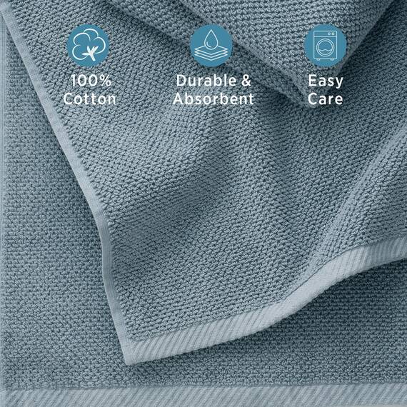 Welhome Franklin 100% Cotton Textured Towel (Dusty Blue) - Set of 6 - Highly Absorbent - Combed Cotton - Durable - Low Lint - 600 GSM - Machine Washable : 2 Bath Towels - 2 Hand Towels - 2 Wash Towels
