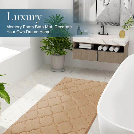 Olanly, Badevorleger aus Memory-Schaum, 119 x 61 cm, ultraweich und saugfähig, rutschfest, waschmaschinengeeignet, für Bad, Dusche, Wanne und als Wohnaccessoires, dunkelbeige