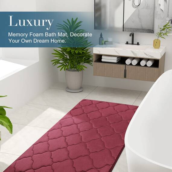 Olanly, Badevorleger aus Memory-Schaum, 119 x 61 cm, ultraweich und saugfähig, rutschfest, waschmaschinengeeignet, für Bad, Dusche, Wanne und als Wohnaccessoires, bordeauxrot