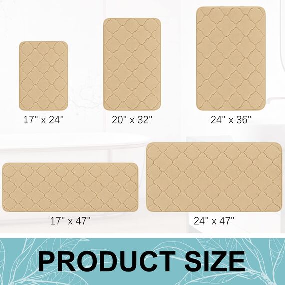 Olanly, Badevorleger aus Memory-Schaum, 119 x 61 cm, ultraweich und saugfähig, rutschfest, waschmaschinengeeignet, für Bad, Dusche, Wanne und als Wohnaccessoires, beige