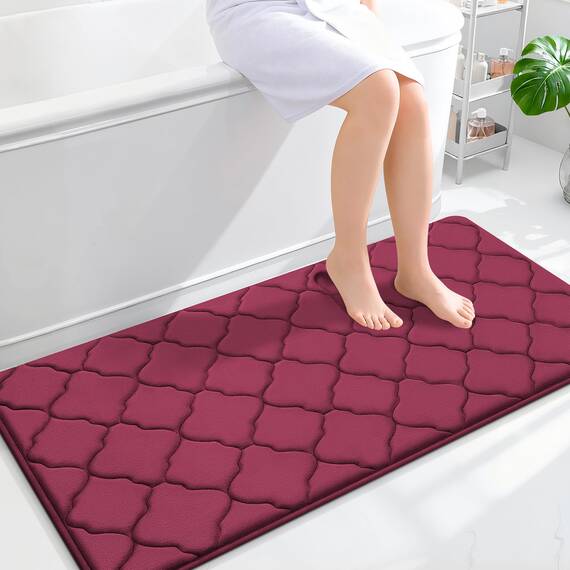 Olanly, Badevorleger aus Memory-Schaum, 119 x 61 cm, ultraweich und saugfähig, rutschfest, waschmaschinengeeignet, für Bad, Dusche, Wanne und als Wohnaccessoires, bordeauxrot