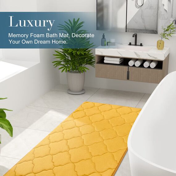 Olanly, Badevorleger aus Memory-Schaum, 119 x 61 cm, ultraweich und saugfähig, rutschfest, waschmaschinengeeignet, für Bad, Dusche, Wanne und als Wohnaccessoires, gelb