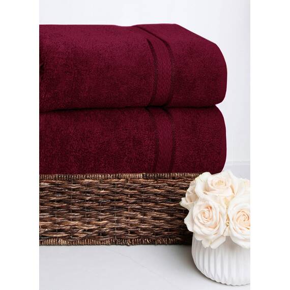 Cotton Craft 2 Pack Ultra Soft Oversized Extra Large Badelaken 89x178 Burgunderrot – Gewicht 935 g – 100% reine ringgesponnene Baumwolle – Luxuriöse Rayon-Rand, ideal für den täglichen Gebrauch – Pflegeleicht Maschinenwäsche