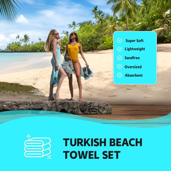 HAVLULAND Türkische Badetücher, hochwertiges türkisches Strandtuch, übergroß, 180,3 x 99,1 cm, sanddicht, Strand, Pool, Camping, Badetücher – Set mit 6 Stück