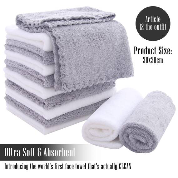 TENSTARS Premium-Waschlappen-Set – schnell trocknend – weicher Mikrofaser-Korallensamt sehr saugfähig – vielseitig einsetzbar als Bad, Spa, Gesicht, Fingerspitzen-Handtuch (grau und weiß)