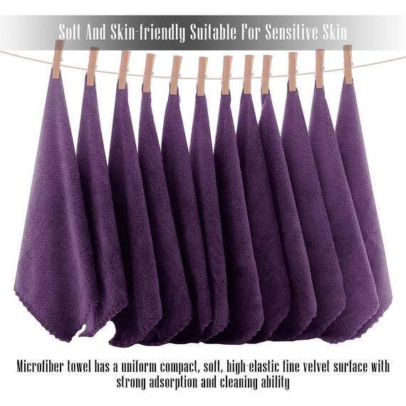 TENSTARS Hochwertiges Waschlappen-Set – schnell trocknend – weicher Mikrofaser, Korallensamt, sehr saugfähig, Mehrzweck-Verwendung als Bad, Spa, Gesichts- und Fingerspitzen-Handtuch (Traubenlila)