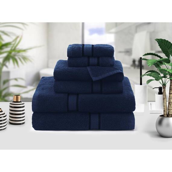 Cotton Craft Ultra Soft 6-teiliges Handtuch-Set – 2 übergroße große Badetücher, 2 Handtücher, 2 Waschlappen – saugfähig, schnell trocknend, für den Alltag, Dusche, Pool – Baumwolle – Nachthimmelblau