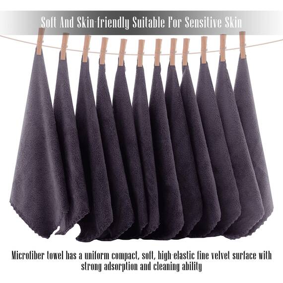 TENSTARS Hochwertiges Waschlappen-Set – schnell trocknend – weiche Mikrofaser, Korallensamt, sehr saugfähig, Mehrzweck-Verwendung als Bad, Spa, Gesicht, Fingerspitzen-Handtuch (grau)
