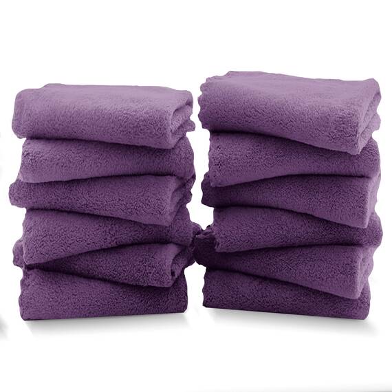 TENSTARS Hochwertiges Waschlappen-Set – schnell trocknend – weicher Mikrofaser, Korallensamt, sehr saugfähig, Mehrzweck-Verwendung als Bad, Spa, Gesichts- und Fingerspitzen-Handtuch (Traubenlila)