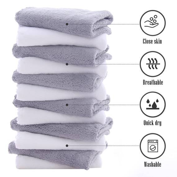 TENSTARS Premium-Waschlappen-Set – schnell trocknend – weicher Mikrofaser-Korallensamt sehr saugfähig – vielseitig einsetzbar als Bad, Spa, Gesicht, Fingerspitzen-Handtuch (grau und weiß)