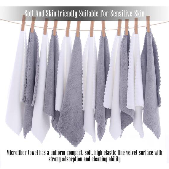 TENSTARS Premium-Waschlappen-Set – schnell trocknend – weicher Mikrofaser-Korallensamt sehr saugfähig – vielseitig einsetzbar als Bad, Spa, Gesicht, Fingerspitzen-Handtuch (grau und weiß)
