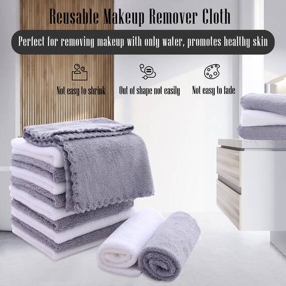 TENSTARS Premium-Waschlappen-Set – schnell trocknend – weicher Mikrofaser-Korallensamt sehr saugfähig – vielseitig einsetzbar als Bad, Spa, Gesicht, Fingerspitzen-Handtuch (grau und weiß)