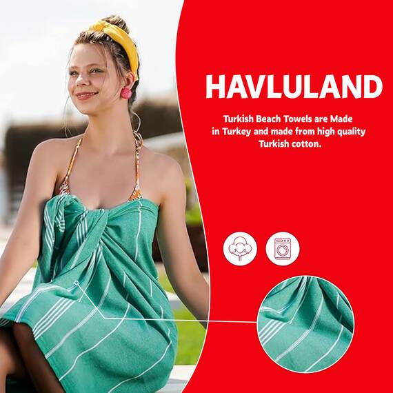 HAVLULAND Türkische Badetücher, hochwertiges türkisches Strandtuch, übergroß, 180,3 x 99,1 cm, sanddicht, Strand, Pool, Camping, Badetücher – Set mit 6 Stück