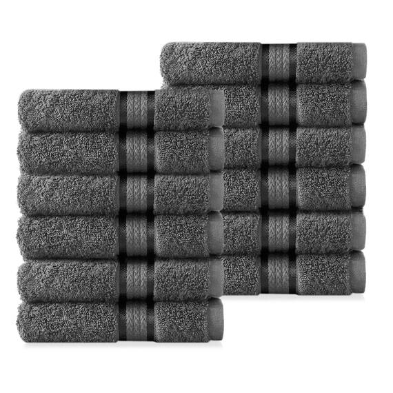 Cotton Craft Ultraweiche Waschlappen, 30,5 x 30,5 cm, Anthrazit, wiegt je 57 g, 100 % reine ringgesponnene Baumwolle, luxuriöser Viskose-Rand, ideal für den täglichen Gebrauch, pflegeleicht