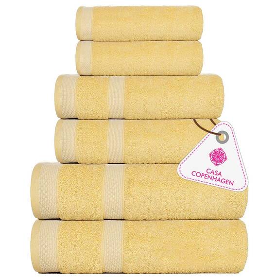 Casa Copenhagen Solitaire 600 GSM ägyptische Baumwolle, 6-teiliges türkisches Handtuchset, enthält 2 Badetücher, 2 Handtücher, 2 Waschlappen, Gelbe Iren