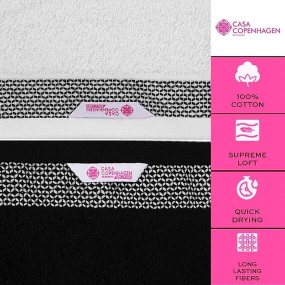 Casa Copenhagen, 6teiliges Designer Handtuch Geschenkset aus 100% ägyptischer Baumwolle – Dunkelschwarz + Weiß, 600 g/m² (2Badetücher, 2Handtücher, 2Waschhandschuhe) Geschenkbox für Damen & Herren