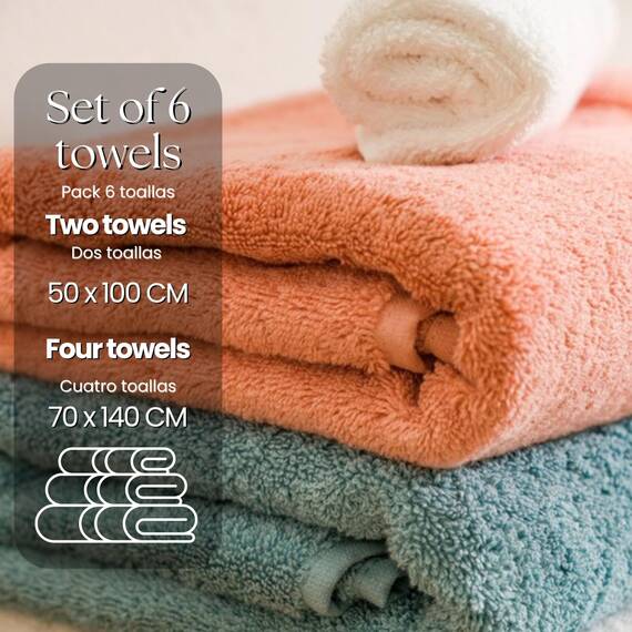 TRAMAS+ Premium 700 g Handtuchset, 100% Baumwolle, 4 Handtücher 50x100 cm und 2 Badetücher 70x140 cm, extra weich, schnelltrocknend und sehr saugfähig - Fuchsia