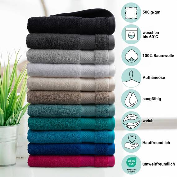 DoubleDry Premium Handtuchset – 12er Pack Hotel Collection – 50x100 cm – 500 g/m², 100% Baumwolle – Öko-Tex MIG Zertifiziert – Handtücher für Fitnessstudio, Spa & Strand - (Denim Blau)