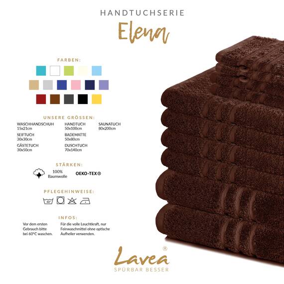 Lavea® 10-teiliges Handtuch Set Elena, 100% Baumwolle - 4 x Handtuch, 2 x Duschtuch, 2 x Gästetuch, 2 x Waschhandschuh, Frottee Handtücher Set weich, saugstark & pflegeleicht, Bad & Gäste, Kaffeebraun