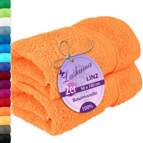 Lashuma 2er Handtuchset Baumwolle 50x100 cm, Linz Sporthandtuch Orange - Blut