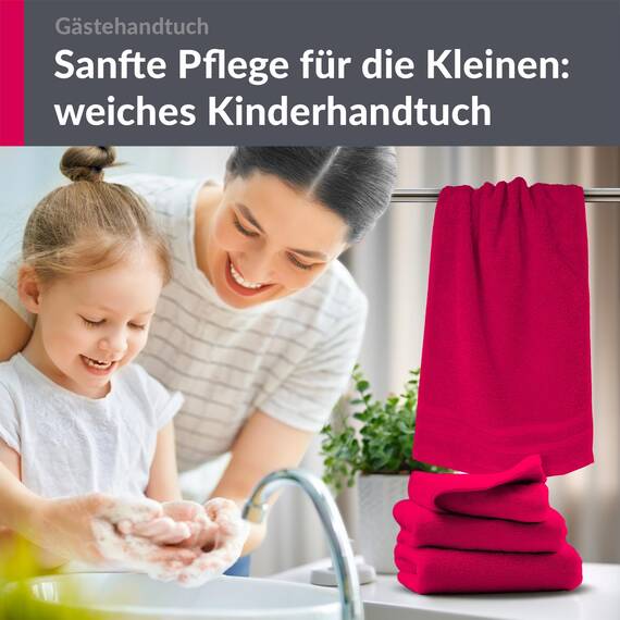 Lashuma Handtuchset flauschig, London 4er Set Händehandtücher Rhabarber – Rot 30x50 cm