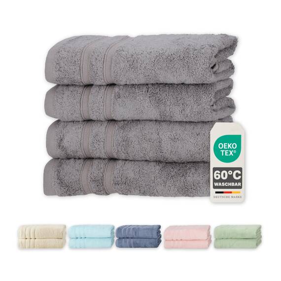 Müskaan® 4er Bambus Handtuch Set Kiesel, 50% Baumwolle & 50% Bambus, 50x100cm, 450g/m² – Öko-Tex, Frottee Handtücher Set Baumwolle, Baumwoll Handtuchset Grau für Bad, 60°C waschbar, Frotteetücher