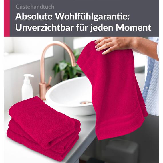 Lashuma Handtuchset flauschig, London 4er Set Händehandtücher Rhabarber – Rot 30x50 cm