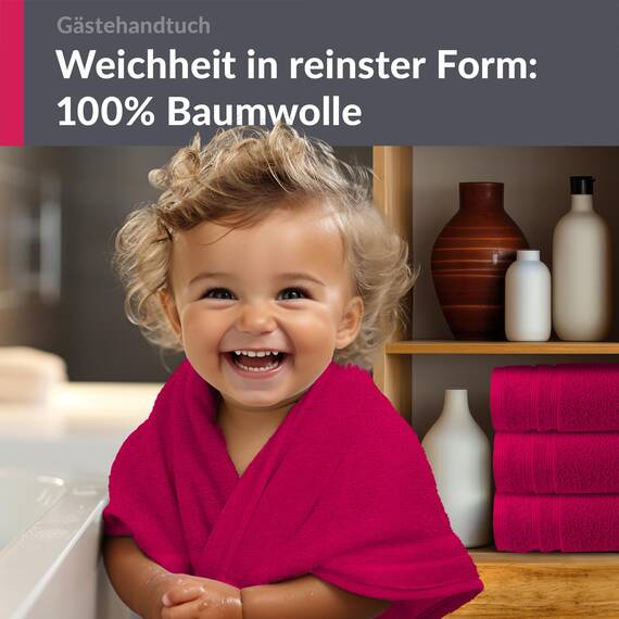 Lashuma Handtuchset flauschig, London 4er Set Händehandtücher Rhabarber – Rot 30x50 cm