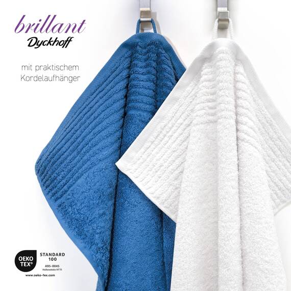 Dyckhoff 0410996450 Handtuchset "Brillant", 2 Badetücher / Duschtücher 70 x 140 cm und 4 Handtücher 50 x 100 cm, 6-teilig, weiß / blau