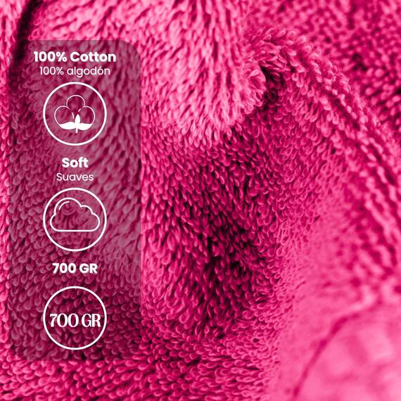 TRAMAS+ Premium 700 g Handtuchset, 100% Baumwolle, 4 Handtücher 50x100 cm und 2 Badetücher 70x140 cm, extra weich, schnelltrocknend und sehr saugfähig - Fuchsia