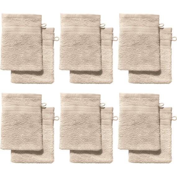 REDBEST Waschhandschuhe, Waschlappen 12er-Pack Chicago beige Größe 15x21 cm - saugstark, strapazierfähig, ideal für Reisen, Sport (weitere Farben)