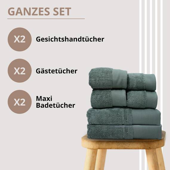 casaviva – Handtücher Set 100% Hochwertige Baumwolle 750 g/m², Oeko-Tex Badehandtücher, extra kuschelig und saugfähig - 6-teiliges Handtuchset - Sage Grün
