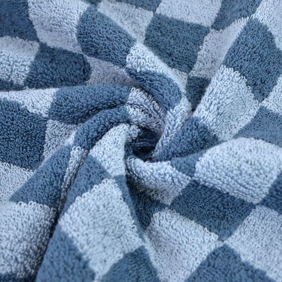 Jacquotha Handtuchset, Karierte Handtücher für Bad, Gesicht und Haare, für Damen und Herren, Küche, luxuriöse Baumwolle, weich und flauschig, 33 x 74 cm, 4er-Set, blau