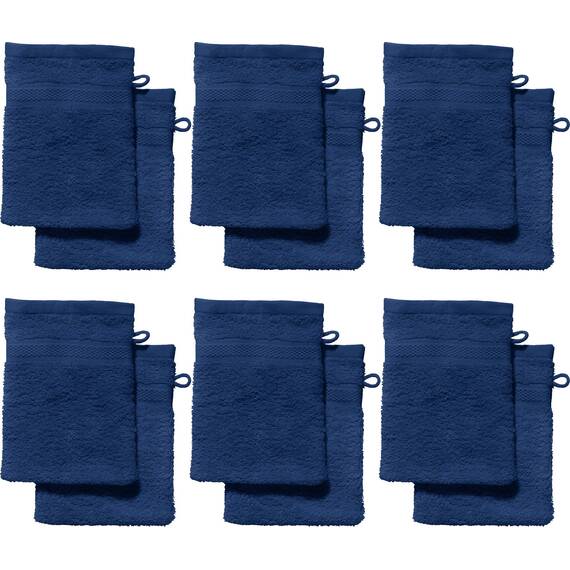 REDBEST Waschhandschuhe, Waschlappen 12er-Pack Chicago dunkelblau Größe 15x21 cm - saugstark, strapazierfähig, ideal für Reisen, Sport (weitere Farben)