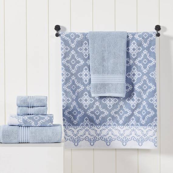 Modern Threads 6-teiliges Handtuchset aus gefärbtem Jacquard/solidem Charlize Blue